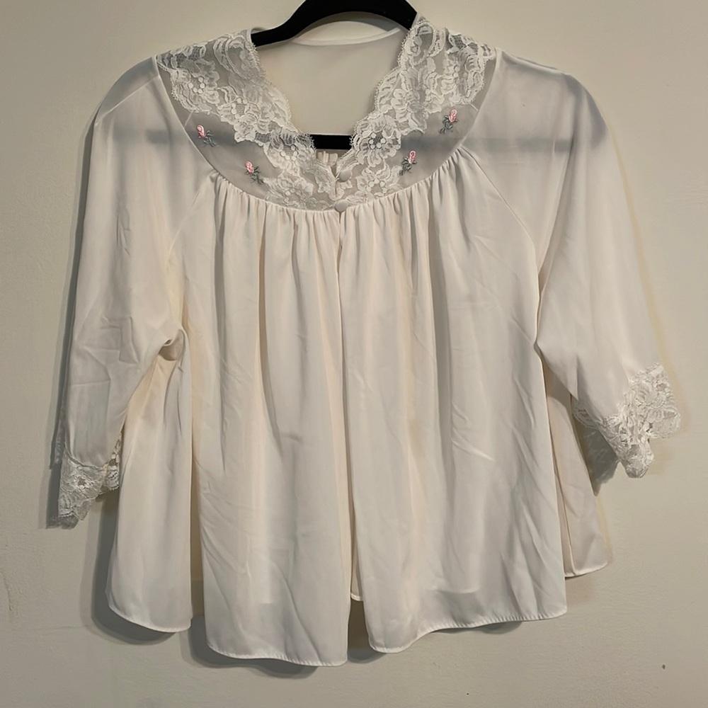 Vintage Shadowline delicate bed jacket Size Small Lace Nylon